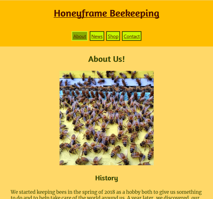 honeyframe about page screenshot